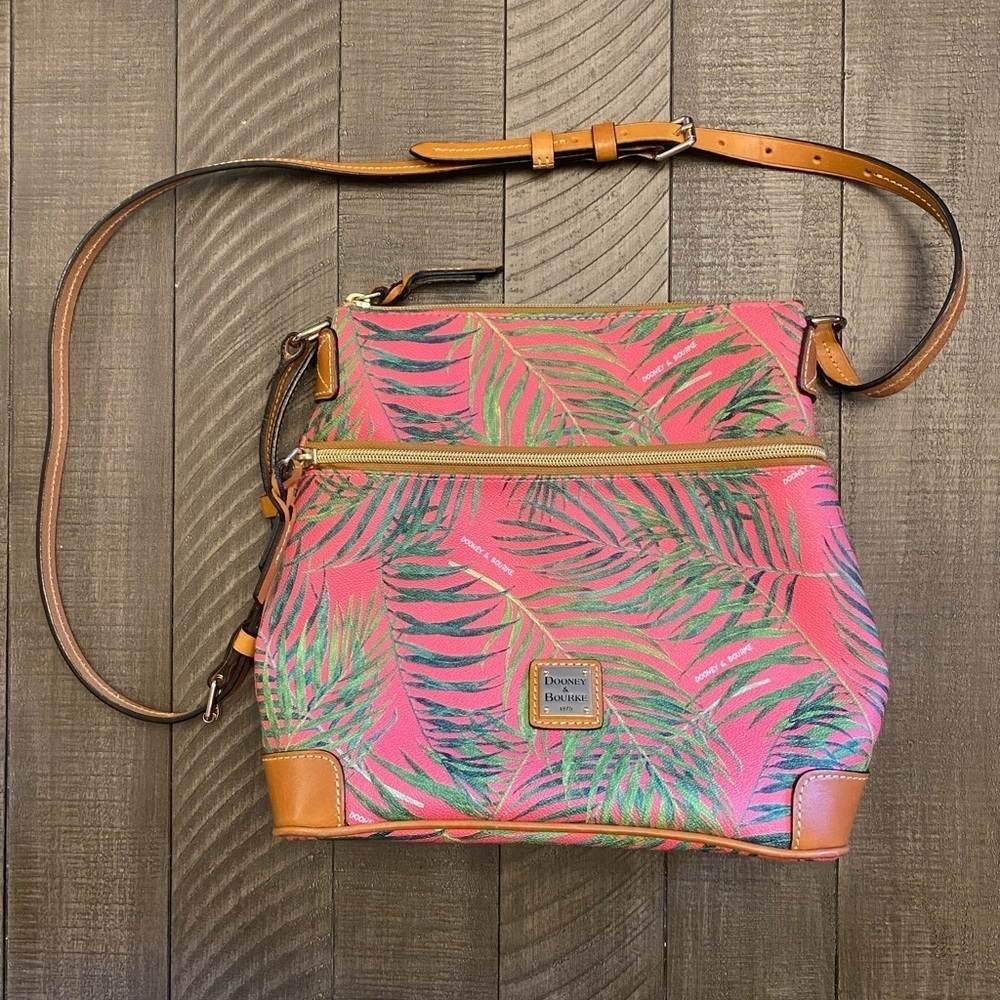Dooney & Bourke pink with palm leaves crossbody/shoulder bag